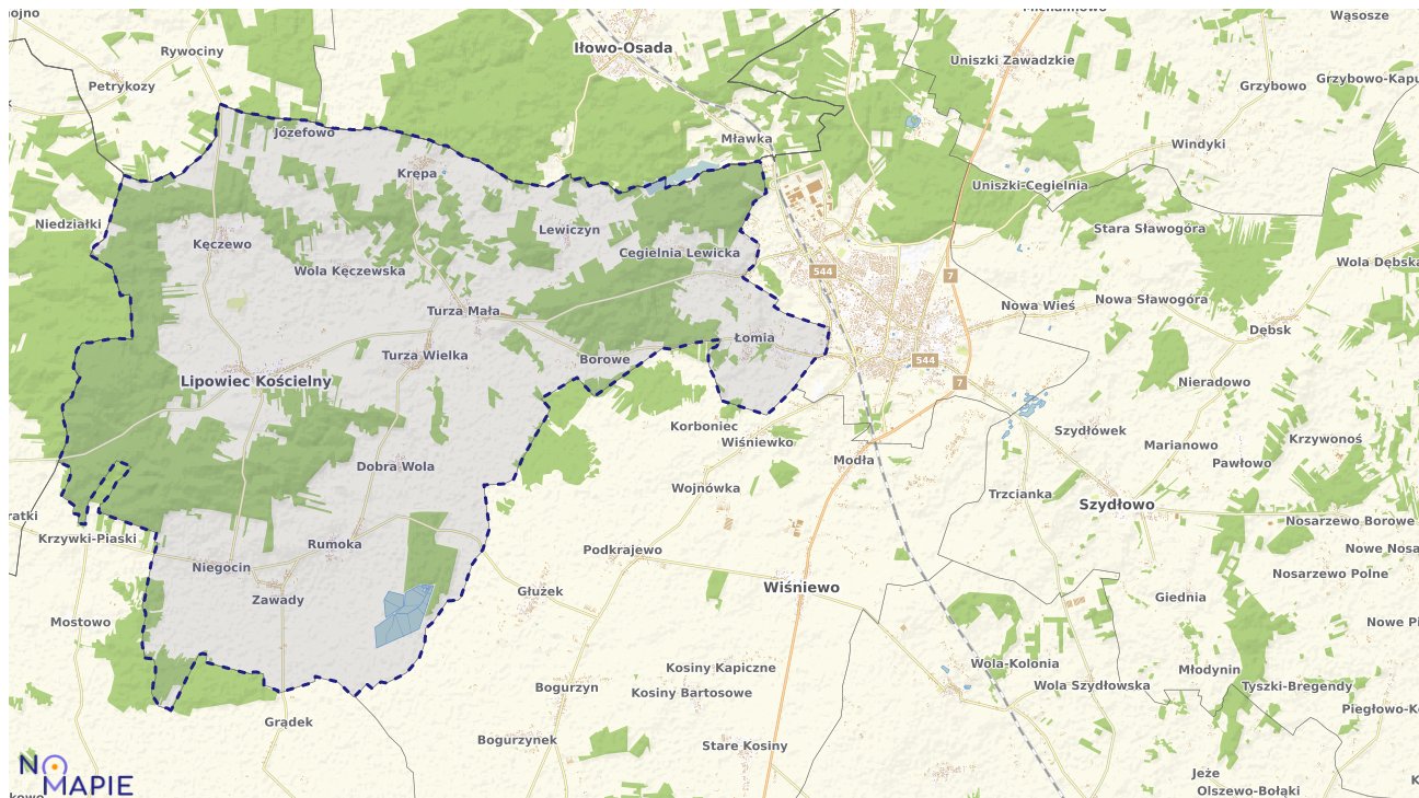 Mapa obszarów ochrony przyrody Lipowca Kościelnego