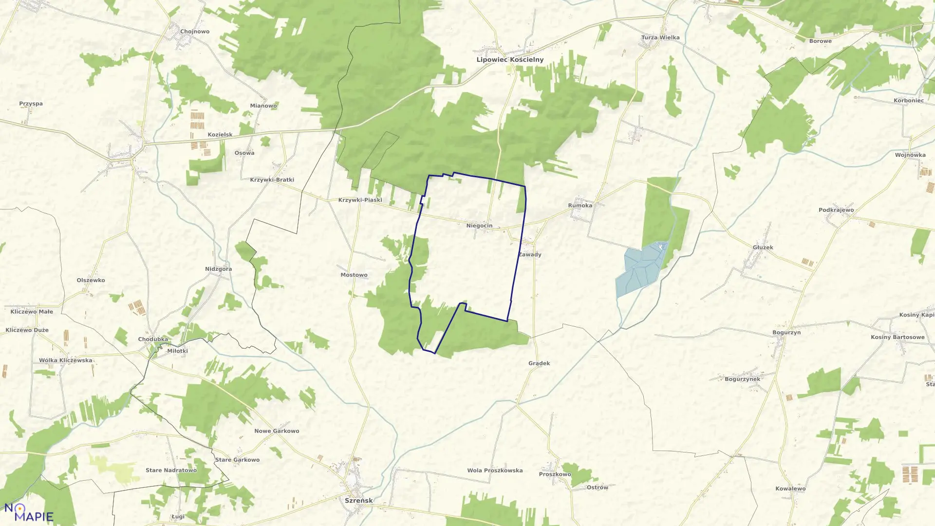 Mapa obrębu Niegocin w gminie Lipowiec Kościelny