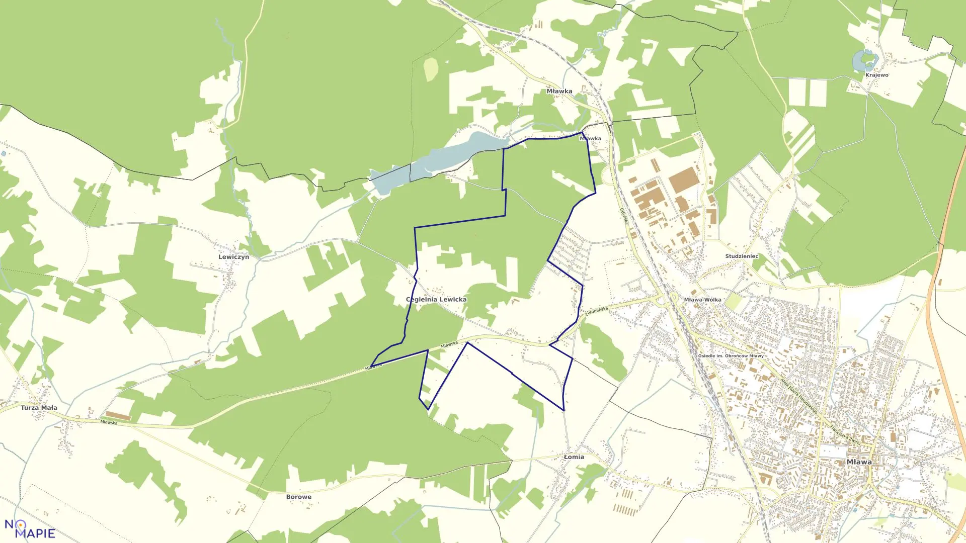 Mapa obrębu Parcele Łomskie w gminie Lipowiec Kościelny