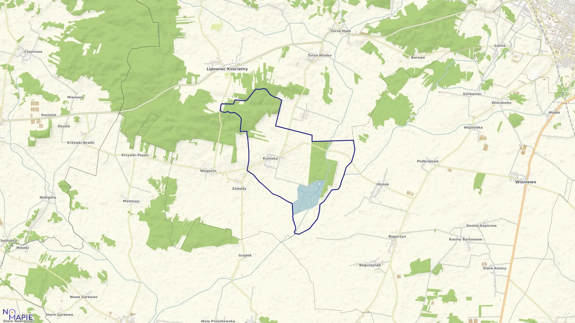 Mapa obrębu Rumoka w gminie Lipowiec Kościelny